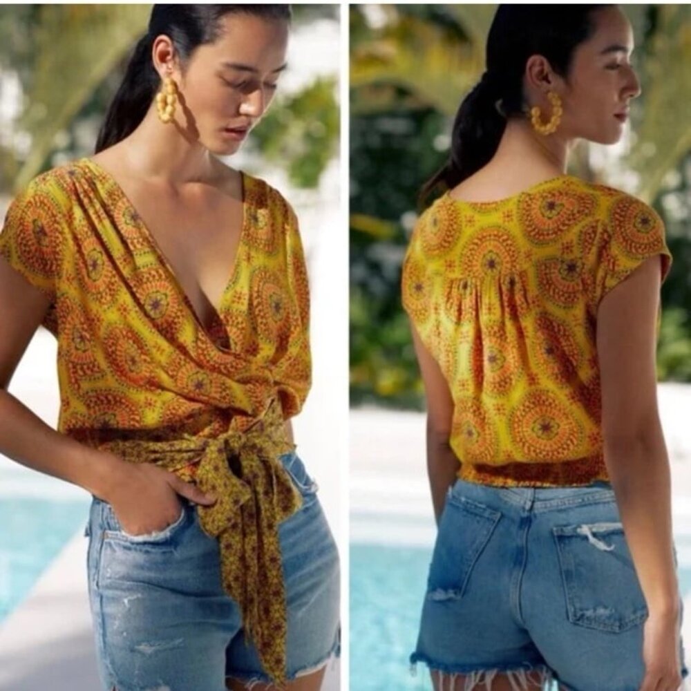 Anthropologie Maeve Cap-Sleeved Blouse